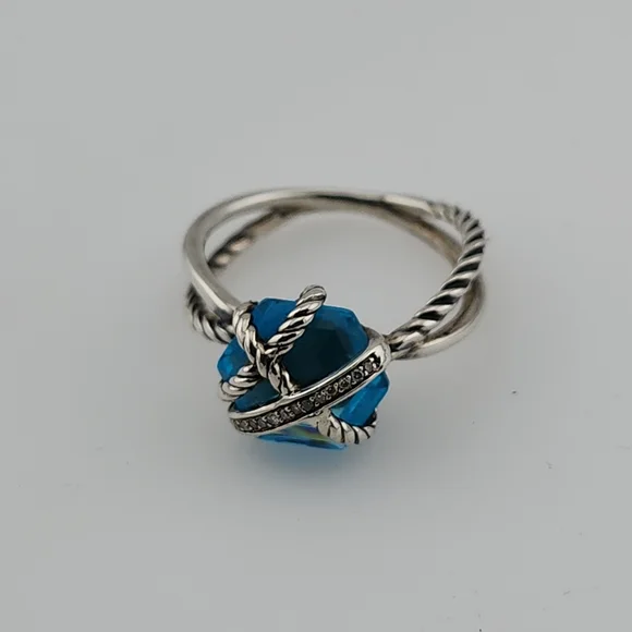 David Yurman Cable Wrap Ring with Blue Topaz and Diamonds - Picture 2 of 7